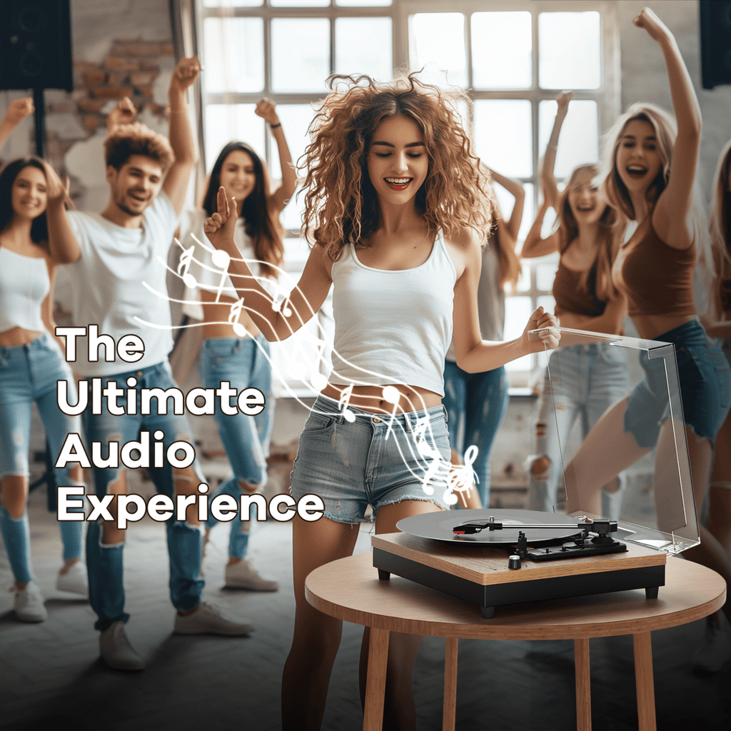 Turntable Record Player with 3-Speed Belt-Drive, Vinyl Records Player with Built-in Speakers and Bluetooth, RCA/AUX/Headphone Out, Auto Off