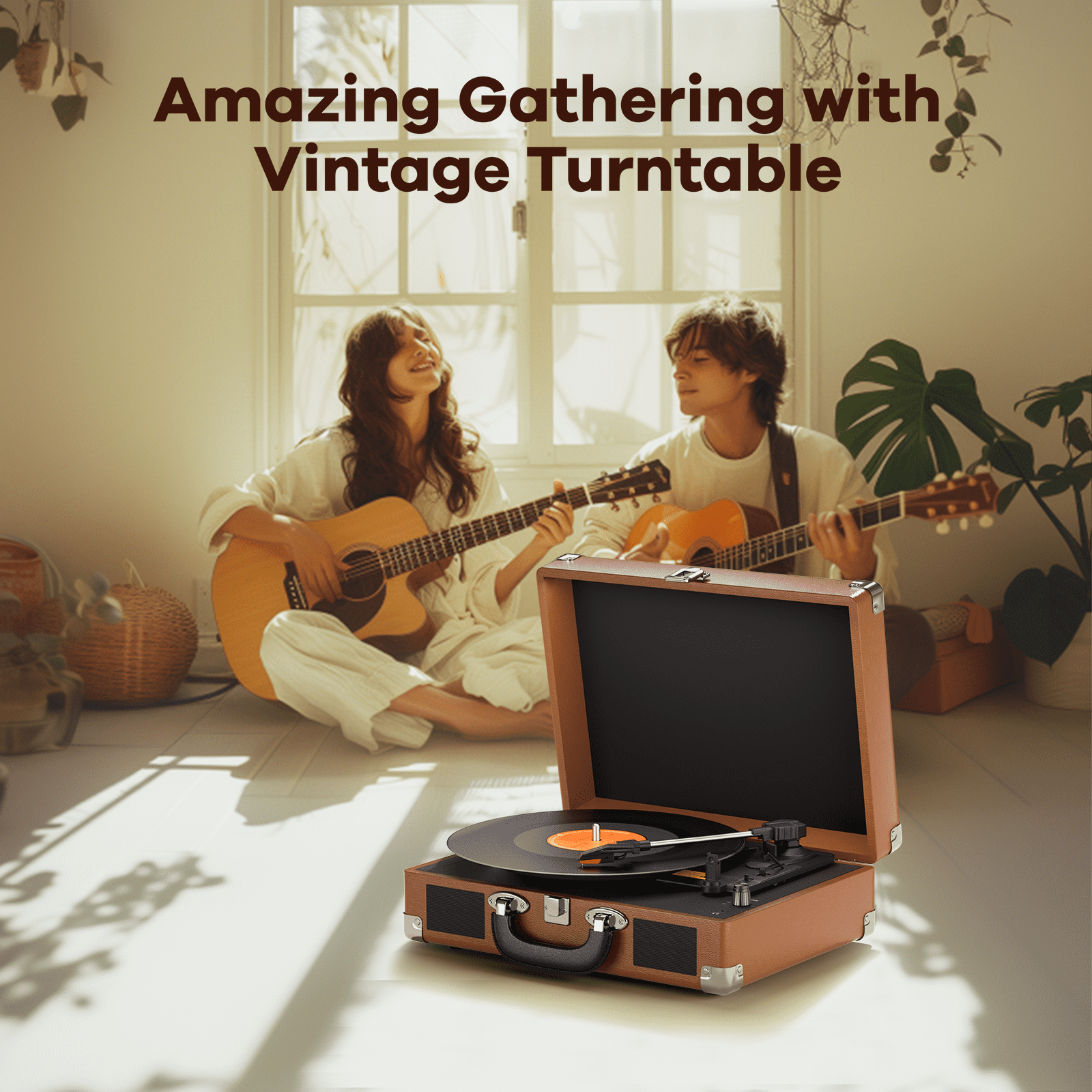 MAIO Turntable Record Player, 3-Speed 33/45/78RPM Vinyl Spinner with 2 Built-in Stereo Speakers, Headphone Jack, USB, AUX-IN, RCA-Out and Recording