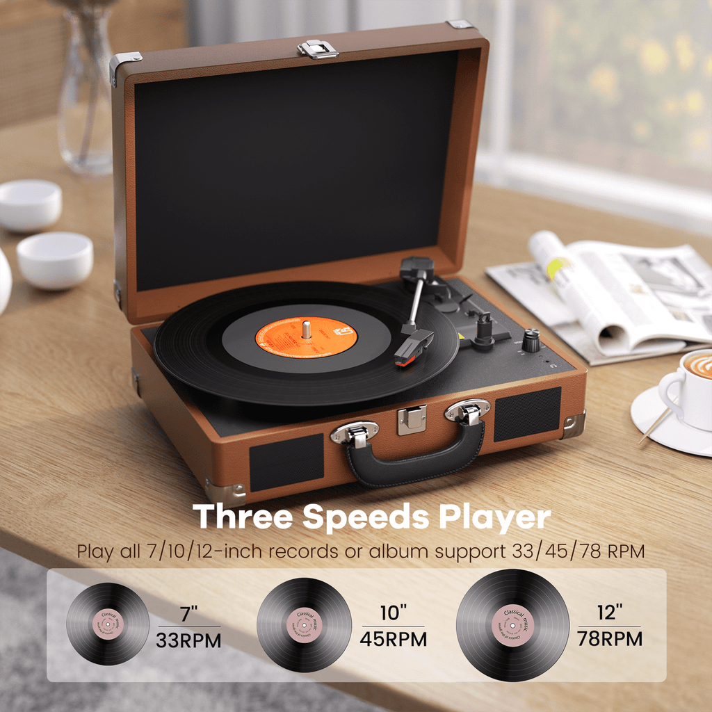 MAIO Turntable Record Player, 3-Speed 33/45/78RPM Vinyl Spinner with 2 Built-in Stereo Speakers, Headphone Jack, USB, AUX-IN, RCA-Out and Recording