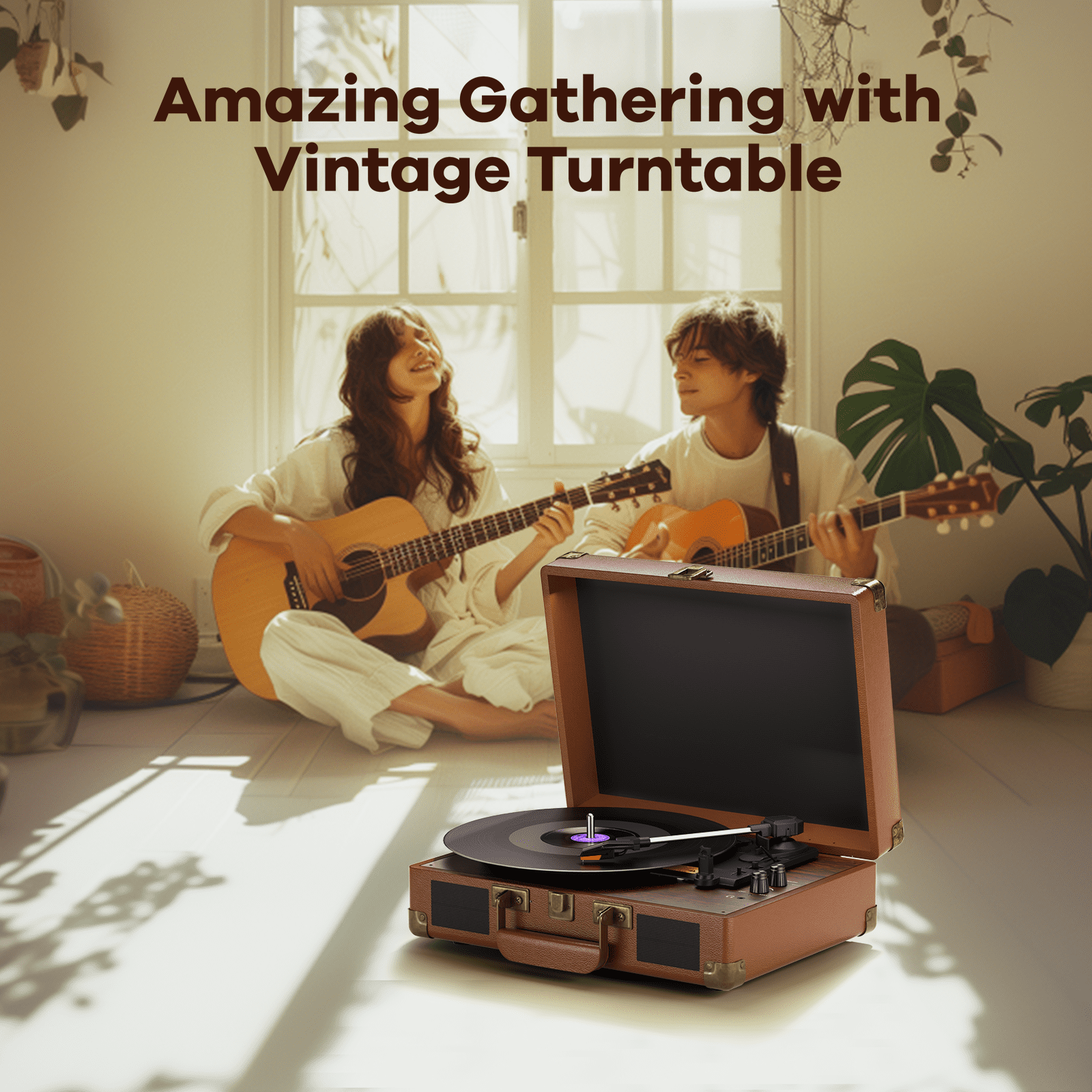 MAIO Turntable Record Player, 3-Speed 33/45/78RPM Vinyl Spinner with 2 Built-in Stereo Speakers, Headphone Jack, USB, AUX-IN, RCA-Out and Recording