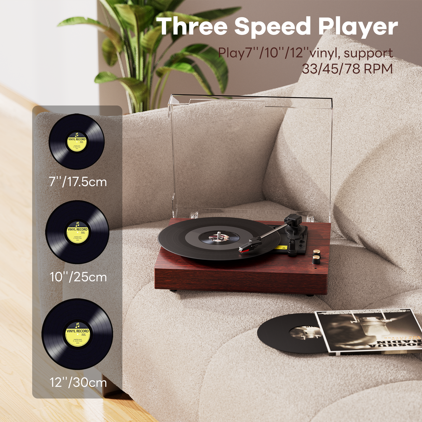 MAIO Vintage Wireless Turntable, 3-Speed 33/45/78 RPM Vinyl Record Player with Built-in Speakers, Headphone Jack, Bluetooth & AUX/RCA - Ideal Gift for Music Lovers