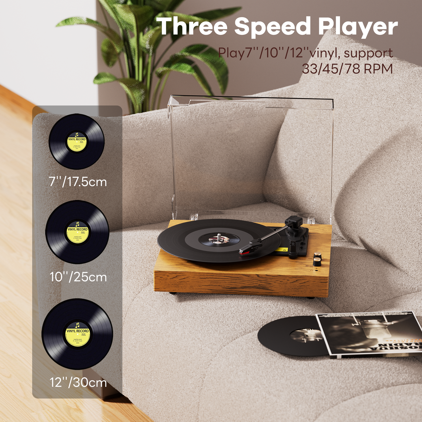 MAIO Vintage Wireless Turntable, 3-Speed 33/45/78 RPM Vinyl Record Player with Built-in Speakers, Headphone Jack, Bluetooth & AUX/RCA - Ideal Gift for Music Lovers