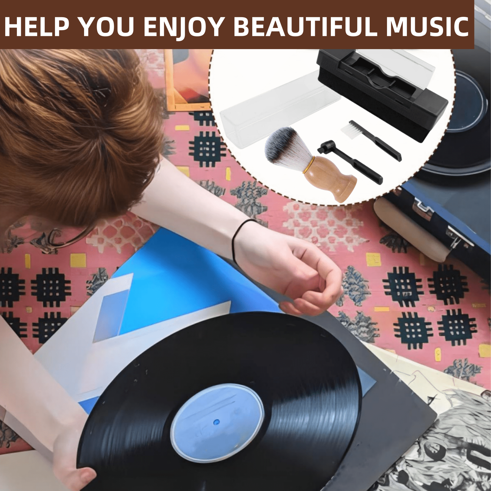 Vinyl Record Cleaner Kit, 4 in 1 Vinyl Records Cleaning Kit Includes Soft Velvet Record Brush, Cleaning Liquid, Stylus Brush, Cleaning Brush, Anti Static Dust Cleaner