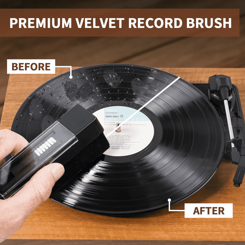 Vinyl Record Cleaner Kit, 4 in 1 Vinyl Records Cleaning Kit Includes Soft Velvet Record Brush, Cleaning Liquid, Stylus Brush, Cleaning Brush, Anti Static Dust Cleaner