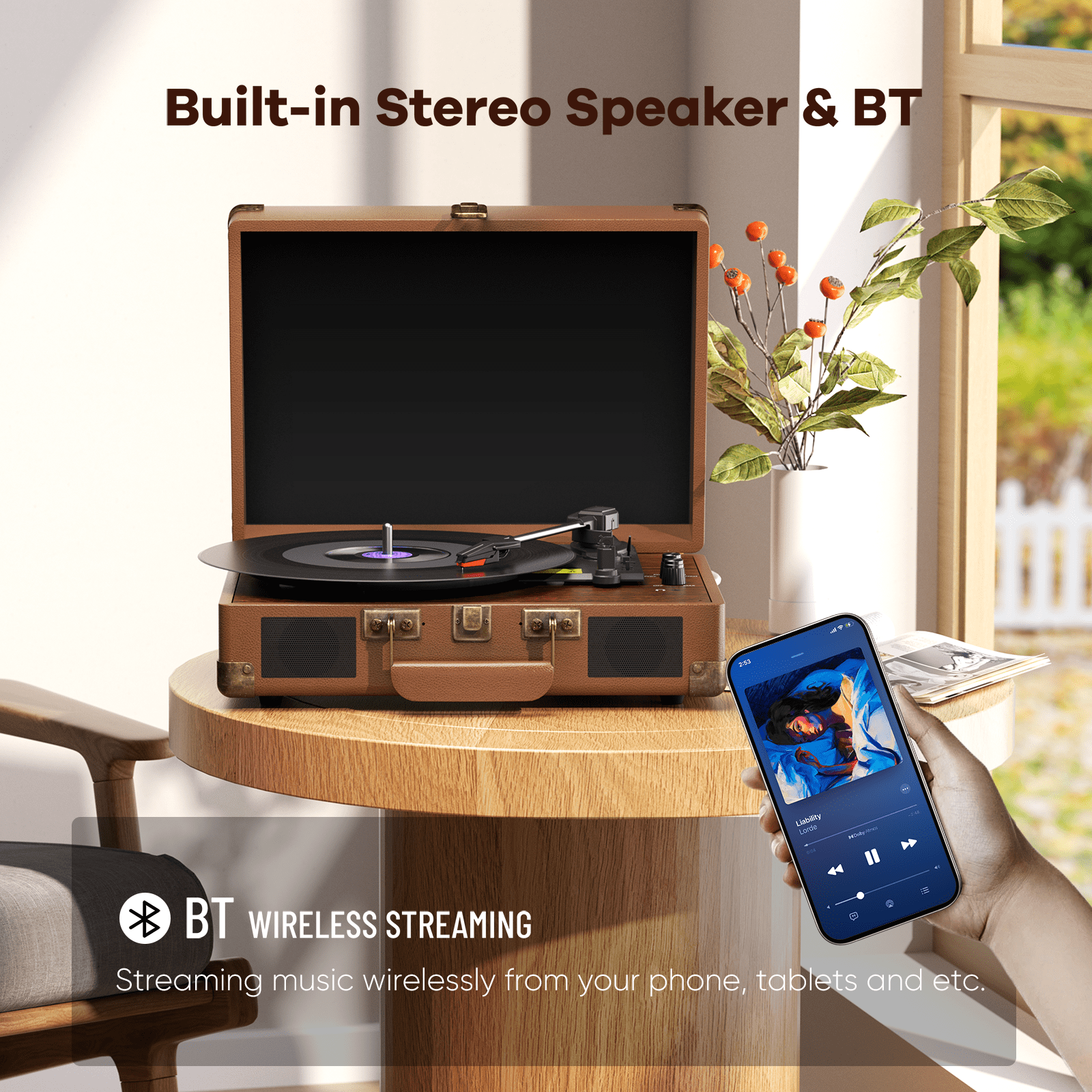 MAIO Turntable Record Player, 3-Speed 33/45/78RPM Vinyl Spinner with 2 Built-in Stereo Speakers, Headphone Jack, USB, AUX-IN, RCA-Out and Recording