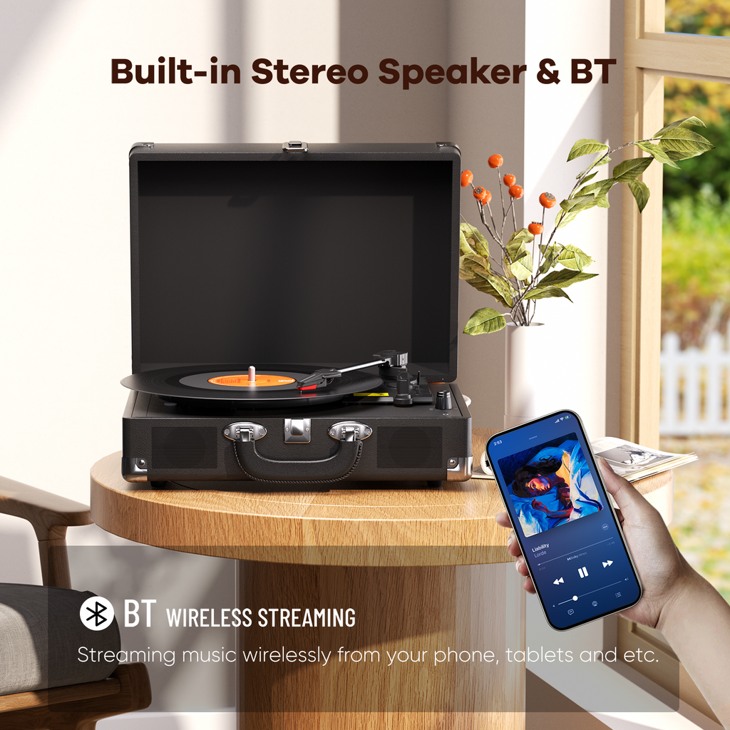 MAIO Bluetooth Vinyl Record Player, 3-Speed Turntable with Speakers