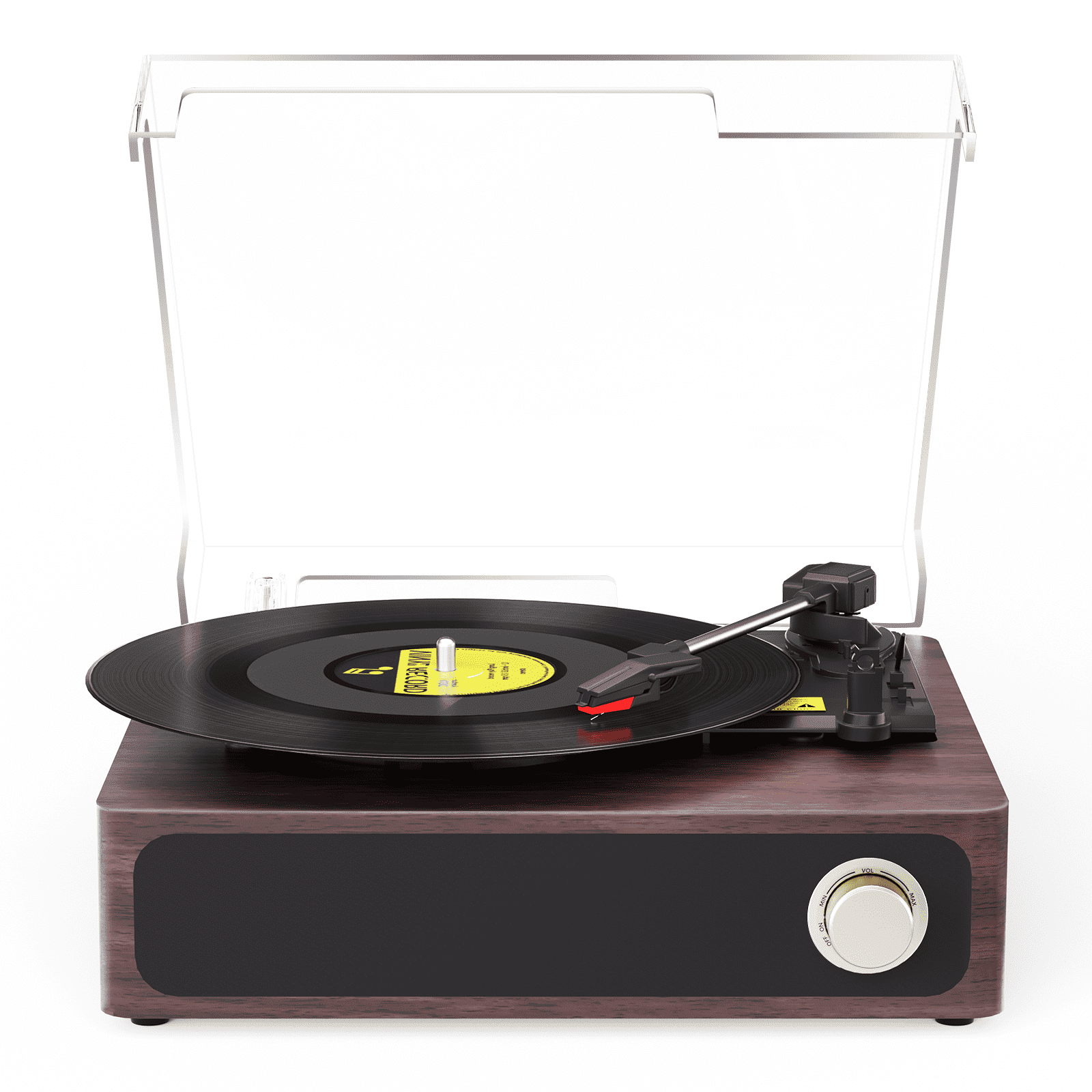 MAIO Record Player, Bluetooth Vintage Audio Turntables 3-Speed 33/45/78RPM Vinyl Spinner with Speakers, Headphone Jack, USB, AUX-in and RCA, Red Walnut