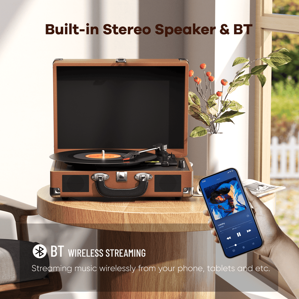 MAIO Turntable Record Player, 3-Speed 33/45/78RPM Vinyl Spinner with 2 Built-in Stereo Speakers, Headphone Jack, USB, AUX-IN, RCA-Out and Recording