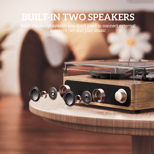 MAIO Record Player, Bluetooth Vintage Audio Turntables 3-Speed 33/45/78RPM Vinyl Spinner with Speakers, Headphone Jack, USB, AUX-in and RCA, Log Wood