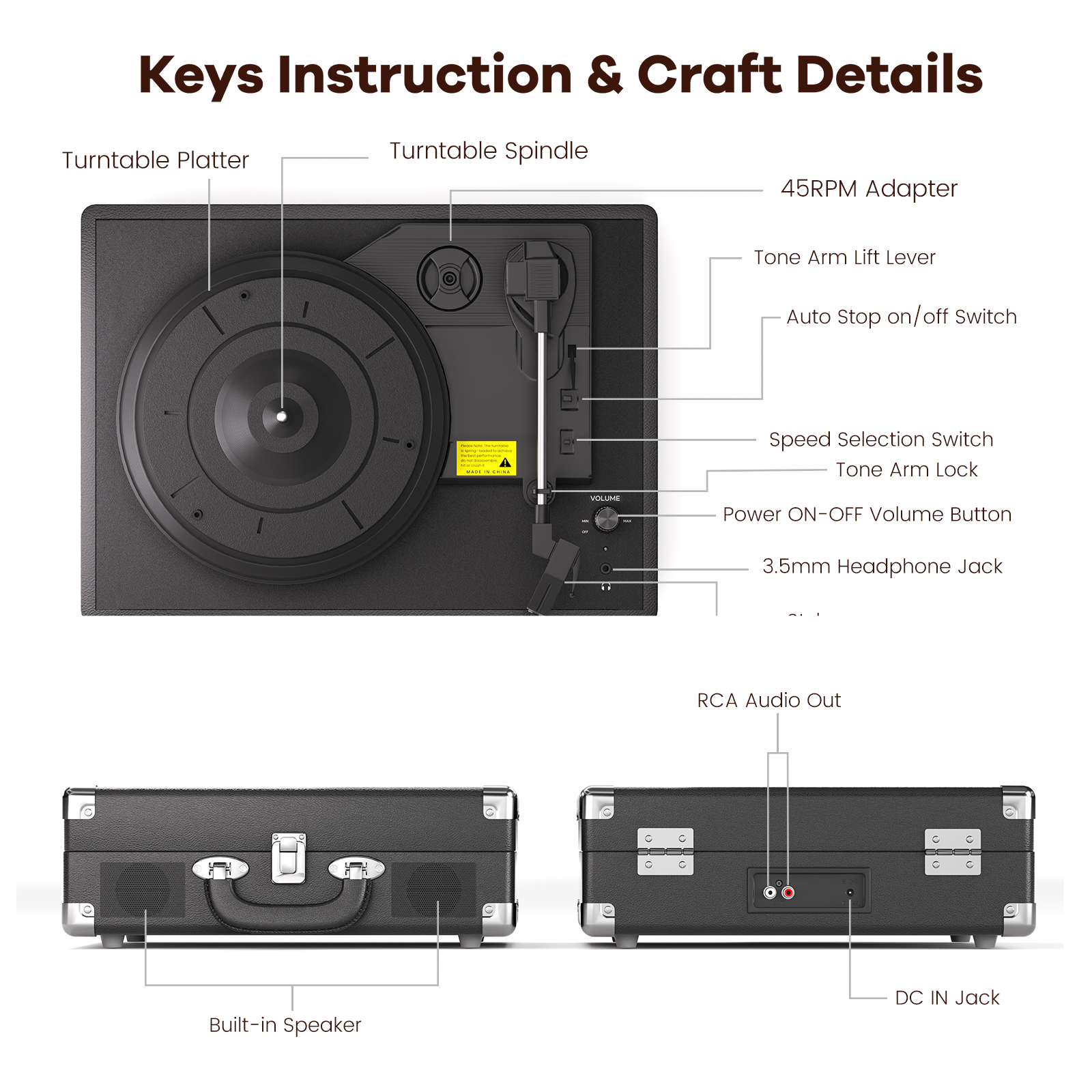MAIO Bluetooth Vinyl Record Player, 3-Speed Turntable with Speakers