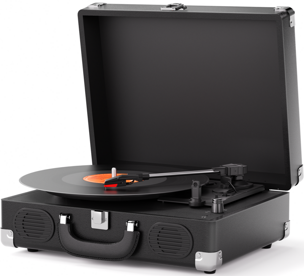 Vintage Bluetooth Record Player, 3-Speed Turntable with Speakers, Brown Silver