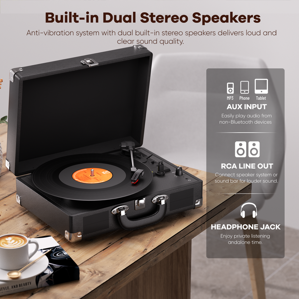 MAIO Bluetooth Vinyl Record Player, 3-Speed Turntable with Speakers